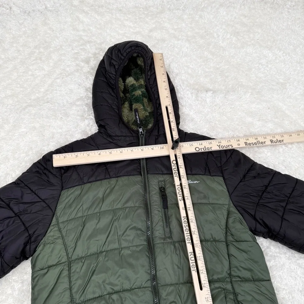 Eddie Bauer Boy's L Large 14-16 Camo Reversible Zip Quilted Hooded Jacket Zip